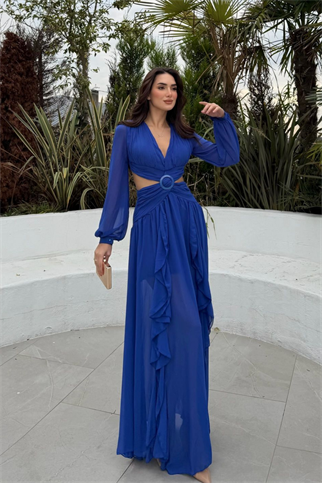 Owen Bel Transparan Abiye 9268 SAKS MAVİSİ