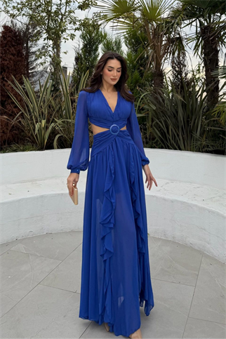 Owen Bel Transparan Abiye 9268 SAKS MAVİSİ