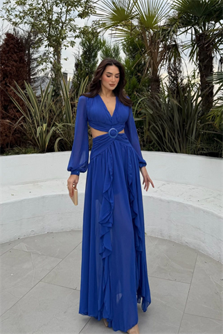 Owen Bel Transparan Abiye 9268 SAKS MAVİSİ