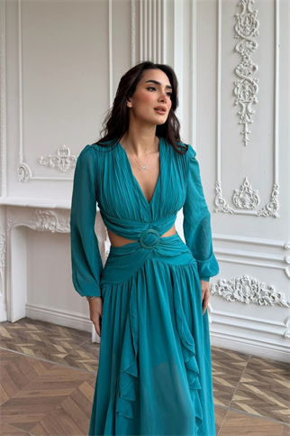 Owen Bel Transparan Abiye 9268 TURKUAZ