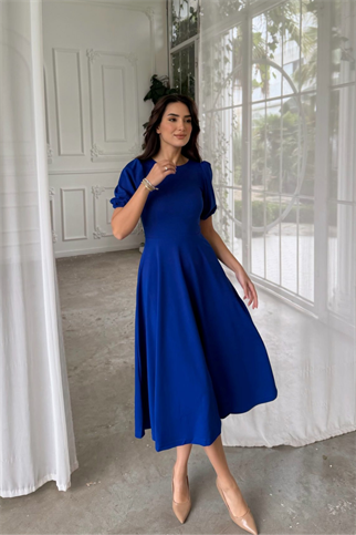 Öykü Karpuz Kol Midi Elbise 583151 SAKS MAVİSİ