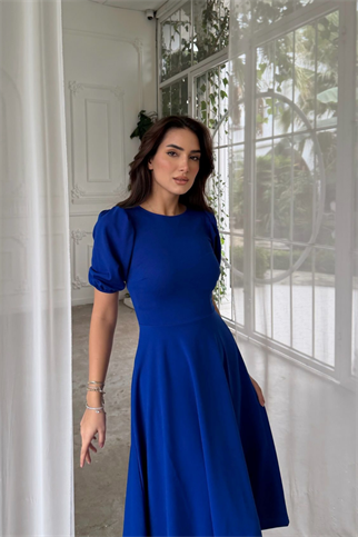 Öykü Karpuz Kol Midi Elbise 583151 SAKS MAVİSİ