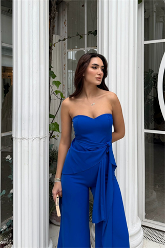 Oylum Straplez Bağlama Detay Tulum 9355 SAKS MAVİSİ