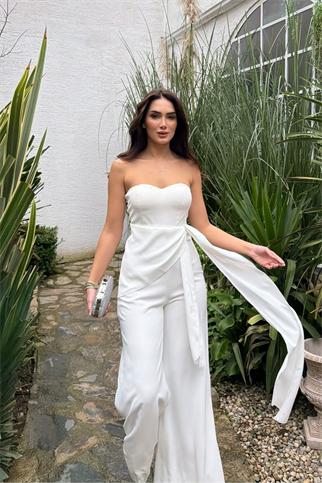 Oylum Straplez Bağlama Detay Tulum 9355 BEYAZ