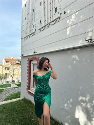 Ozark Madonna Yaka Anvelop Saten Elbise 582832 YEŞİL