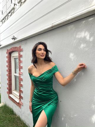 Ozark Madonna Yaka Anvelop Saten Elbise 582832 YEŞİL