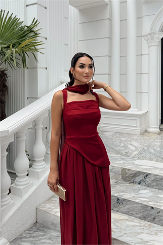 Özgün Kalın Askılı Etek Şifon Abiye 6076
