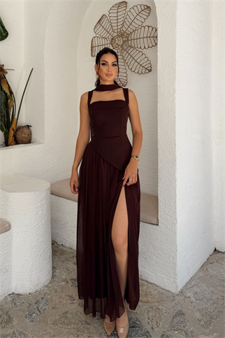 Özgün Kalın Askılı Etek Şifon Abiye 6076