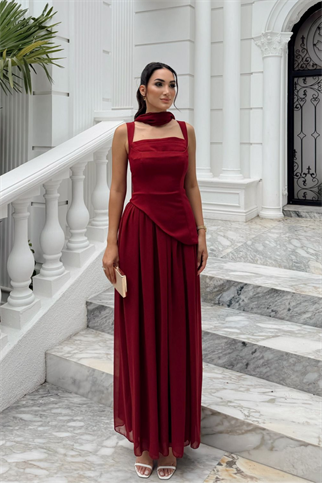Özgün Kalın Askılı Etek Şifon Abiye 6076