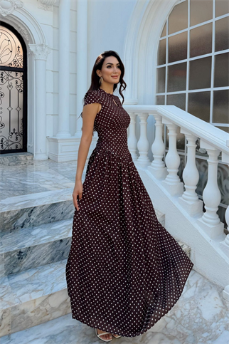 Özüm Damla Detay Puantiyeli Midi Elbise 6114 