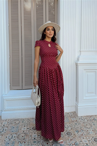 Özüm Damla Detay Puantiyeli Midi Elbise 6114 