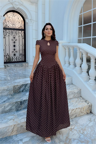Özüm Damla Detay Puantiyeli Midi Elbise 6114 