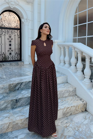 Özüm Damla Detay Puantiyeli Midi Elbise 6114 