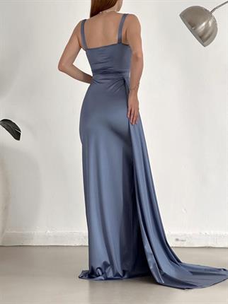 Pamela Yırtmaç Detay Kuyruklu Abiye 582234  BEBE MAVİSİ