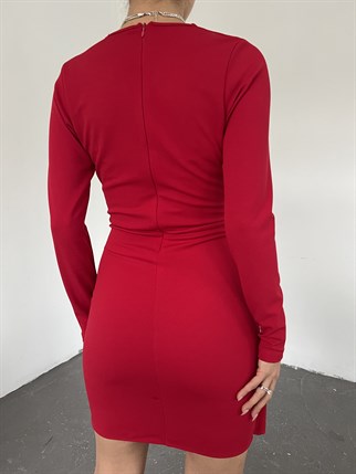 Pileli Anvelop Elbise 2943 KIRMIZI R k3x fs