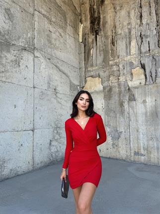 Pileli Anvelop Elbise 2943 KIRMIZI R k3x fs