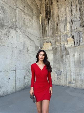 Pileli Anvelop Elbise 2943 KIRMIZI R k3x fs