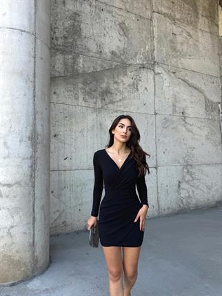 Pileli Anvelop Elbise 2943 SİYAH R k3x fs