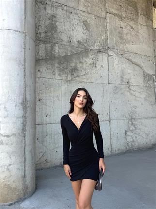 Pileli Anvelop Elbise 2943 SİYAH R k3x fs