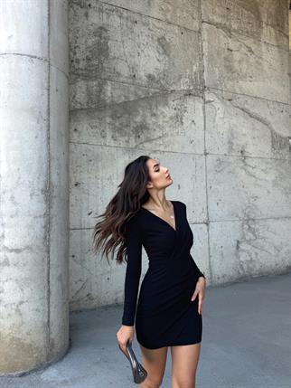 Pileli Anvelop Elbise 2943 SİYAH R k3x fs