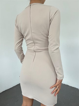 Pileli Anvelop Elbise 2943 TAŞ RENGİ R k3x fs