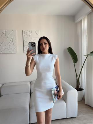 Rheai Yuvarlak Yaka Mini Elbise 7565 BEYAZ