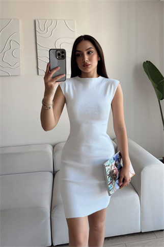 Rheai Yuvarlak Yaka Mini Elbise 7565 BEYAZ