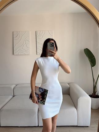 Rheai Yuvarlak Yaka Mini Elbise 7565 BEYAZ