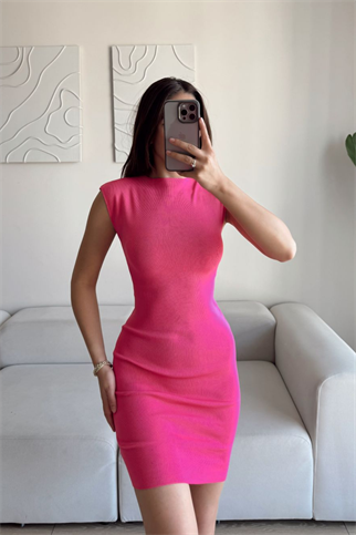 Rheai Yuvarlak Yaka Mini Elbise 7565 FUŞYA