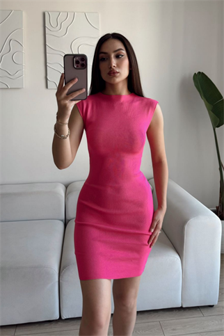 Rheai Yuvarlak Yaka Mini Elbise 7565 FUŞYA