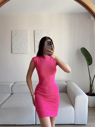 Rheai Yuvarlak Yaka Mini Elbise 7565 FUŞYA