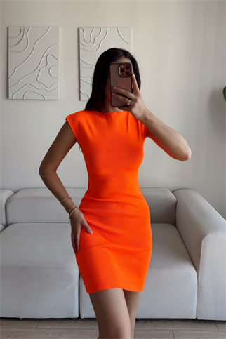 Rheai Yuvarlak Yaka Mini Elbise 7565 ORANJ
