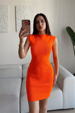 Rheai Yuvarlak Yaka Mini Elbise 7565 ORANJ