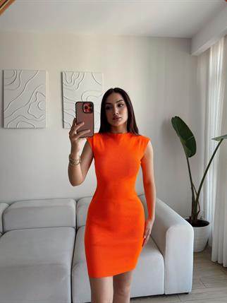 Rheai Yuvarlak Yaka Mini Elbise 7565 ORANJ