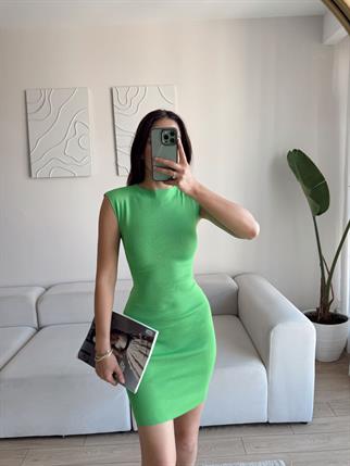 Rheai Yuvarlak Yaka Mini Elbise 7565 YEŞİL