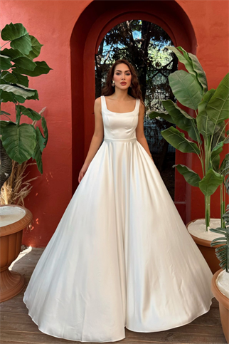 Rosa Kalın Askılı Saten Abiye 1103 BEYAZ