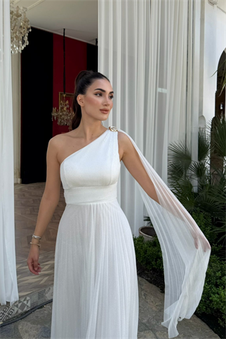 Rüya Tek Kol Omuz Tokalı Sim Detay Abiye 9388