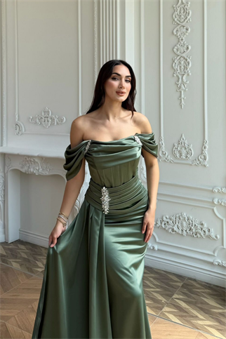Salkım Kayık Yaka Taşlı Tasarım Abiye 1206