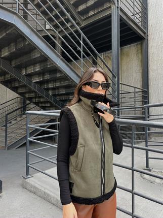 Sals İçi Peluş Kaplama Nubuk Yelek HAKİ Z1X