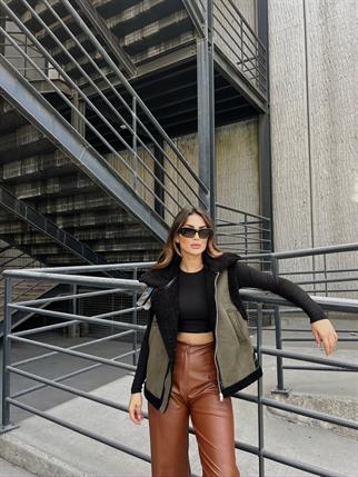 Sals İçi Peluş Kaplama Nubuk Yelek HAKİ Z1X