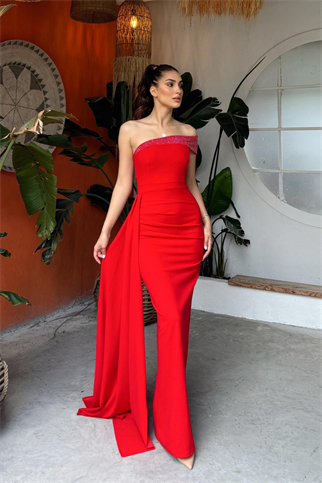 Sean Tek Kol Kuyruklu Abiye 582918 KIRMIZI