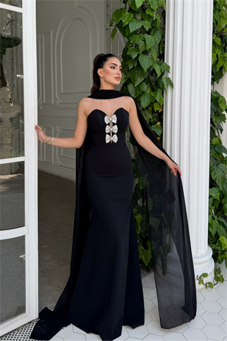 Selis Straplez Fiyonk Detay Abiye 1150