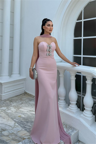 Selis Straplez Fiyonk Detay Abiye 1150