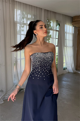 Sezay Taş İşleme Straplez Midi Elbise 1019