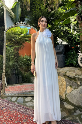 Sezen Gül Detay Şifon Abiye 9351 BEYAZ