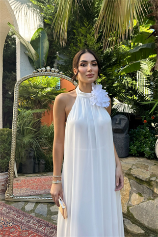 Sezen Gül Detay Şifon Abiye 9351 BEYAZ