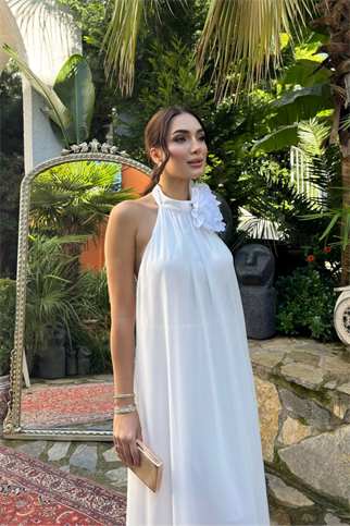 Sezen Gül Detay Şifon Abiye 9351 BEYAZ