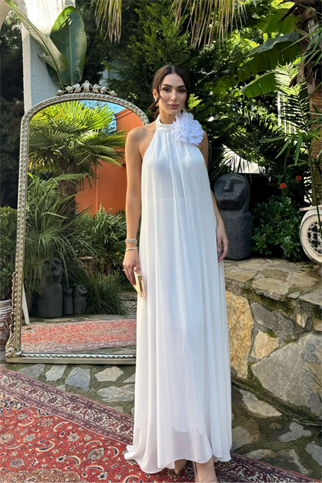 Sezen Gül Detay Şifon Abiye 9351 BEYAZ