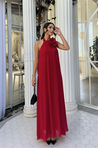Sezen Gül Detay Şifon Abiye 9351 KIRMIZI