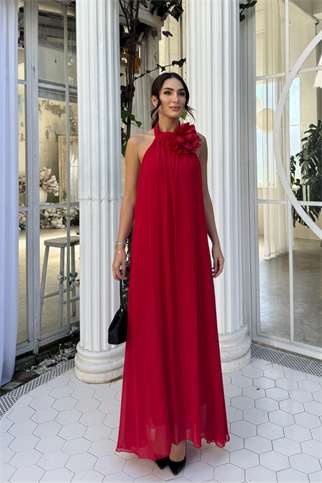 Sezen Gül Detay Şifon Abiye 9351 KIRMIZI
